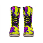 Lime Green And Purple Cow Pattern Print Winter Boots