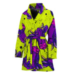 Lime Green And Purple Cow Pattern Print Women's Bathrobe