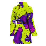 Lime Green And Purple Cow Pattern Print Women's Bathrobe