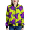 Lime Green And Purple Cow Pattern Print Women's Bomber Jacket