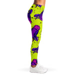 Lime Green And Purple Cow Pattern Print Women's Leggings