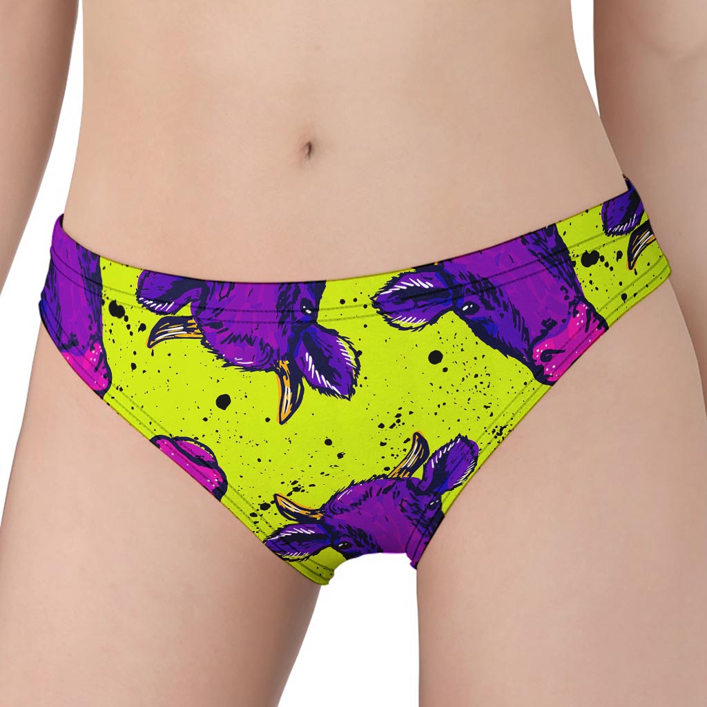 Lime Green And Purple Cow Pattern Print Women's Panties