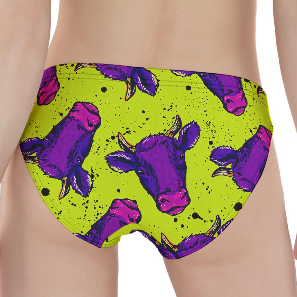 Lime Green And Purple Cow Pattern Print Women's Panties