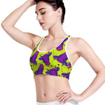 Lime Green And Purple Cow Pattern Print Women's Sports Bra