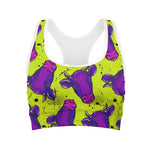 Lime Green And Purple Cow Pattern Print Women's Sports Bra