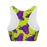 Lime Green And Purple Cow Pattern Print Women's Sports Bra