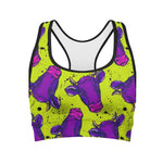 Lime Green And Purple Cow Pattern Print Women's Sports Bra