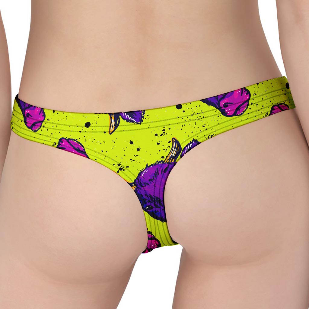 Lime Green And Purple Cow Pattern Print Women's Thong