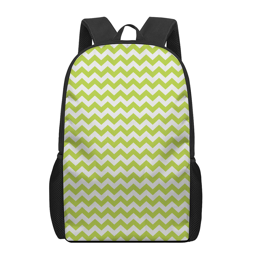 Lime Green And White Chevron Print 17 Inch Backpack