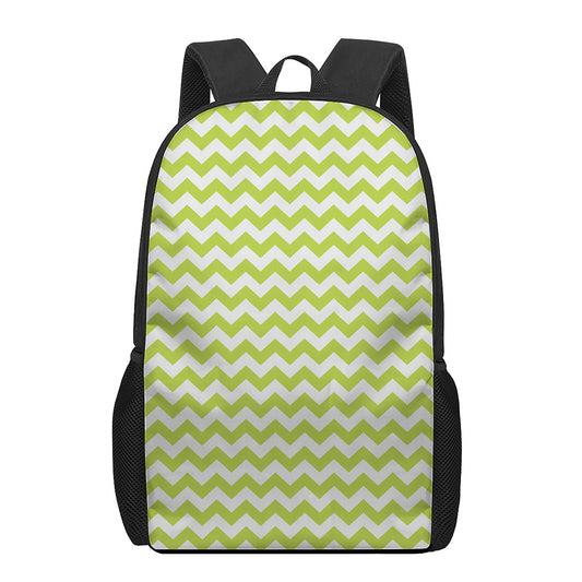 Lime Green And White Chevron Print 17 Inch Backpack