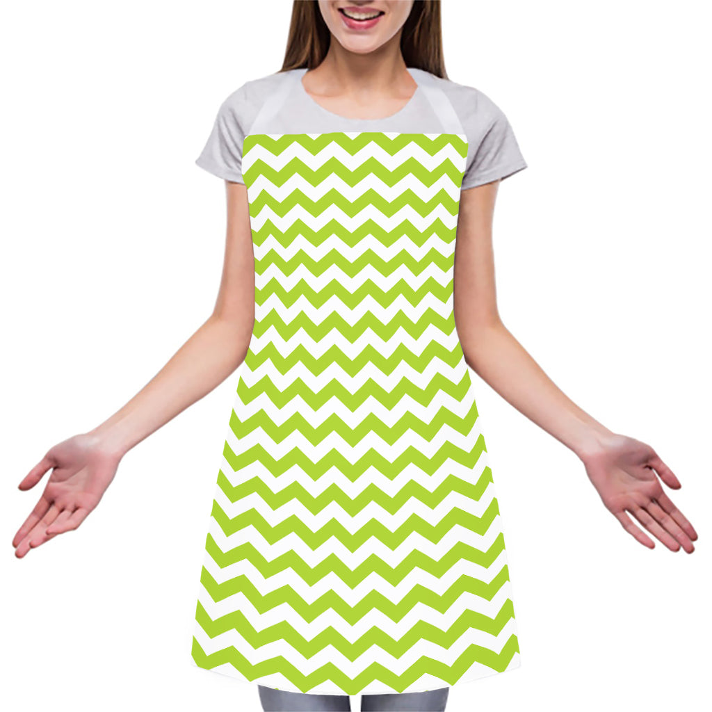 Lime Green And White Chevron Print Adjustable Apron
