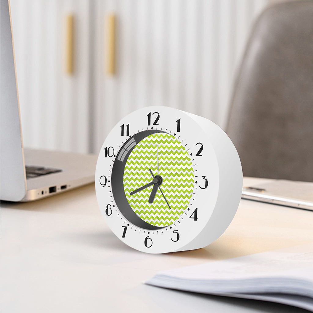 Lime Green And White Chevron Print Alarm Clock