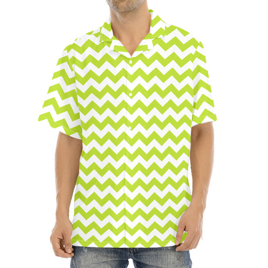 Lime Green And White Chevron Print Aloha Shirt