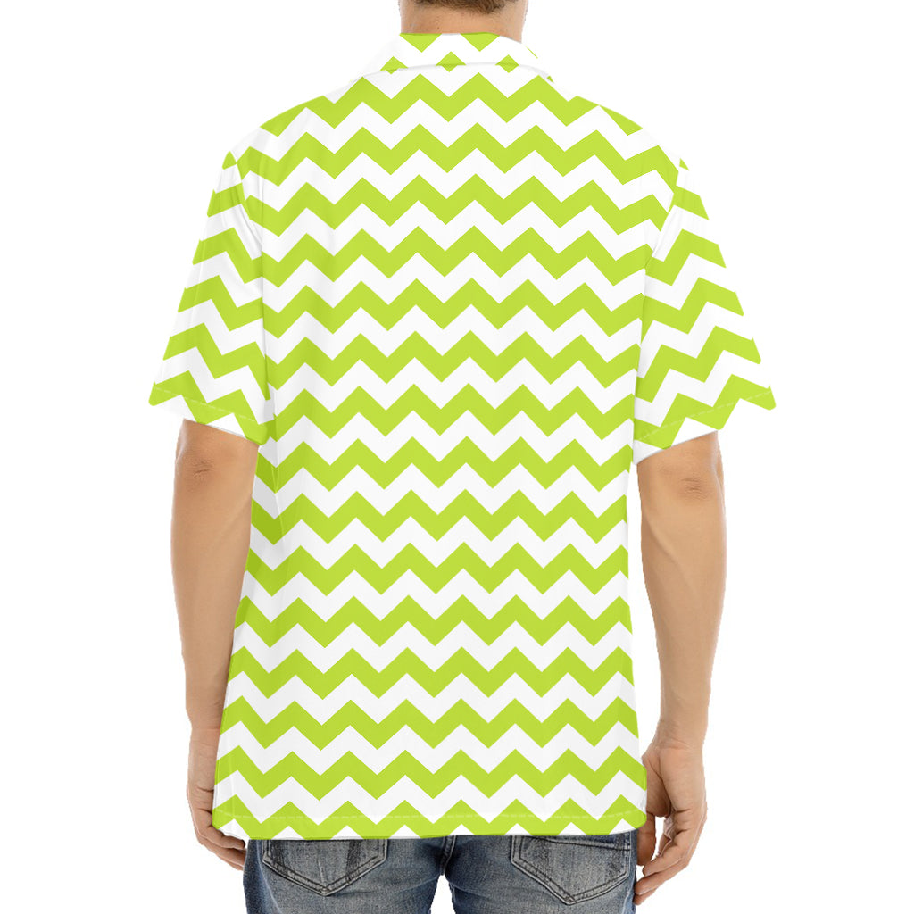 Lime Green And White Chevron Print Aloha Shirt