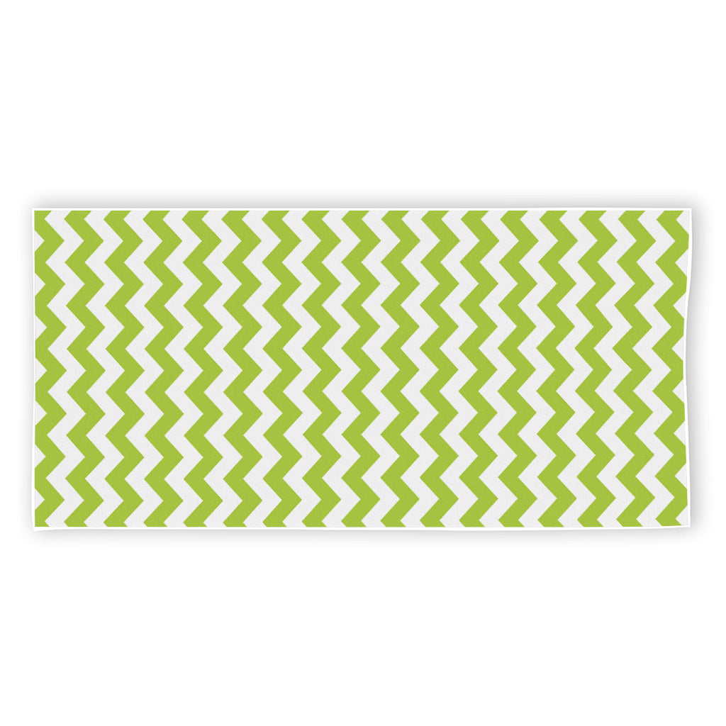 Lime Green And White Chevron Print Beach Towel