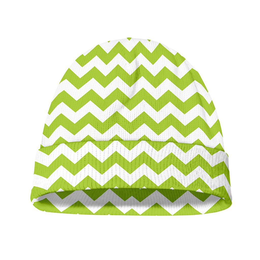 Lime Green And White Chevron Print Beanie