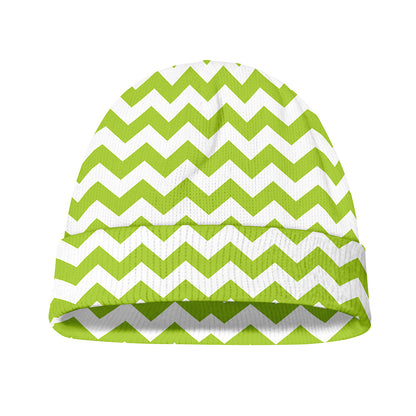 Lime Green And White Chevron Print Beanie