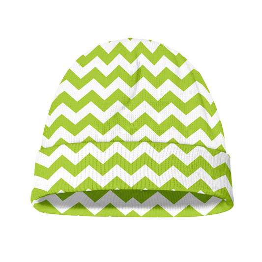Lime Green And White Chevron Print Beanie