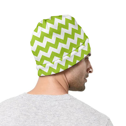 Lime Green And White Chevron Print Beanie