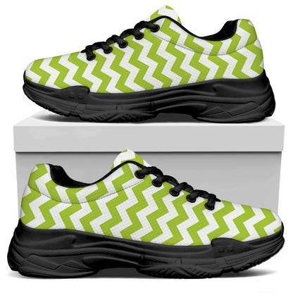 Lime Green And White Chevron Print Black Chunky Shoes