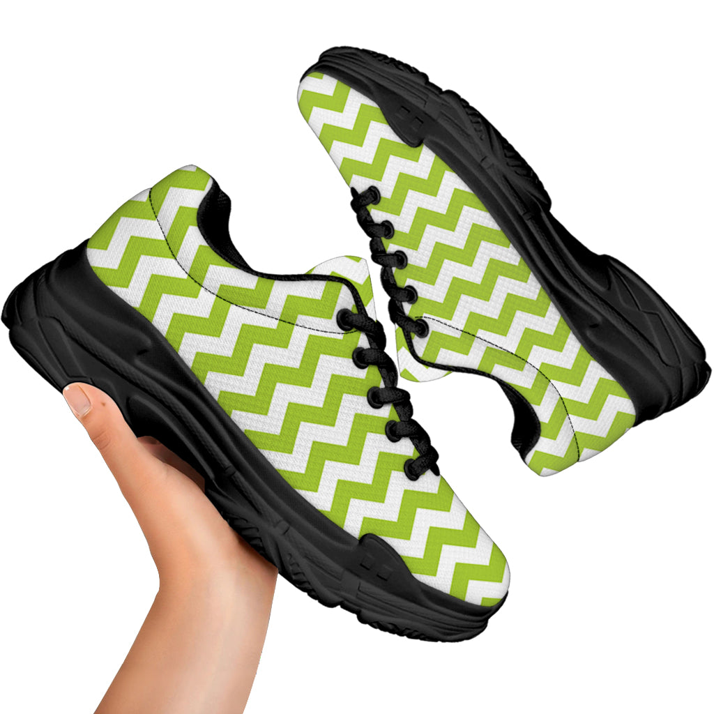 Lime Green And White Chevron Print Black Chunky Shoes