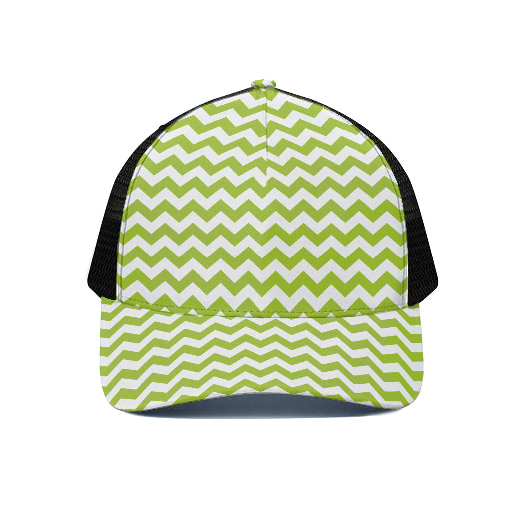 Lime Green And White Chevron Print Black Mesh Trucker Cap