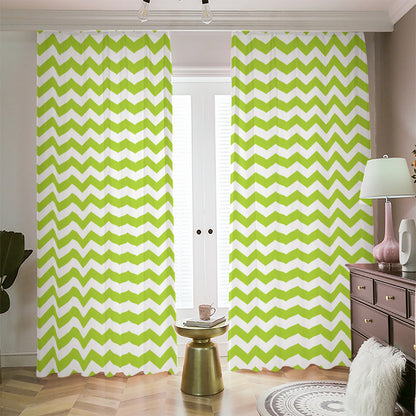 Lime Green And White Chevron Print Blackout Pencil Pleat Curtains