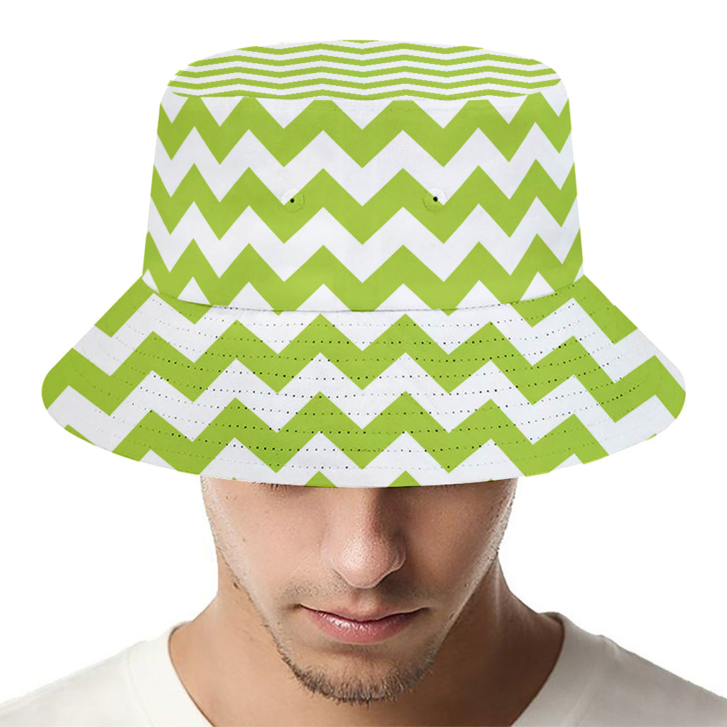 Lime Green And White Chevron Print Bucket Hat