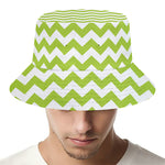 Lime Green And White Chevron Print Bucket Hat