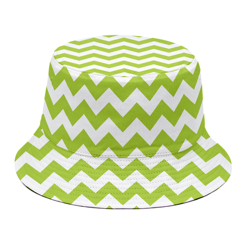 Lime Green And White Chevron Print Bucket Hat