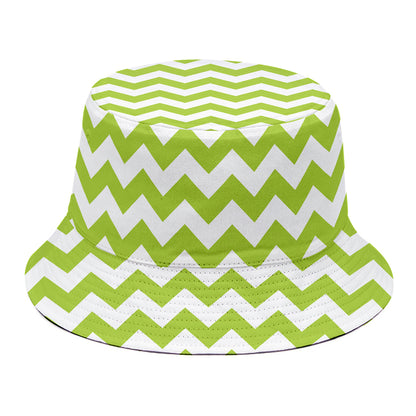 Lime Green And White Chevron Print Bucket Hat