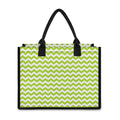 Lime Green And White Chevron Print Canvas Tote Bag