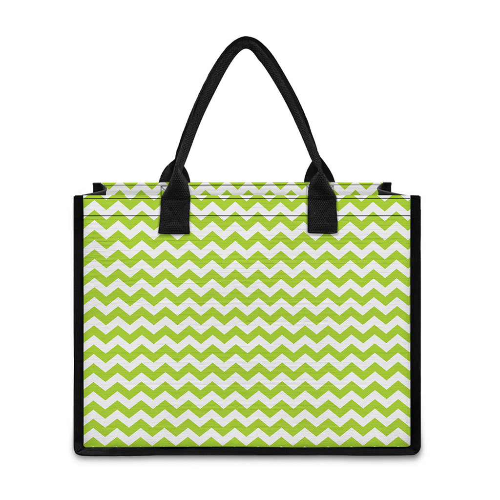 Lime Green And White Chevron Print Canvas Tote Bag