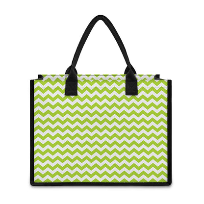 Lime Green And White Chevron Print Canvas Tote Bag