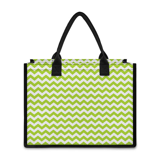 Lime Green And White Chevron Print Canvas Tote Bag