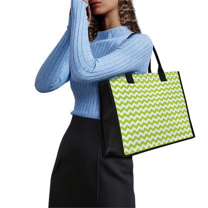 Lime Green And White Chevron Print Canvas Tote Bag