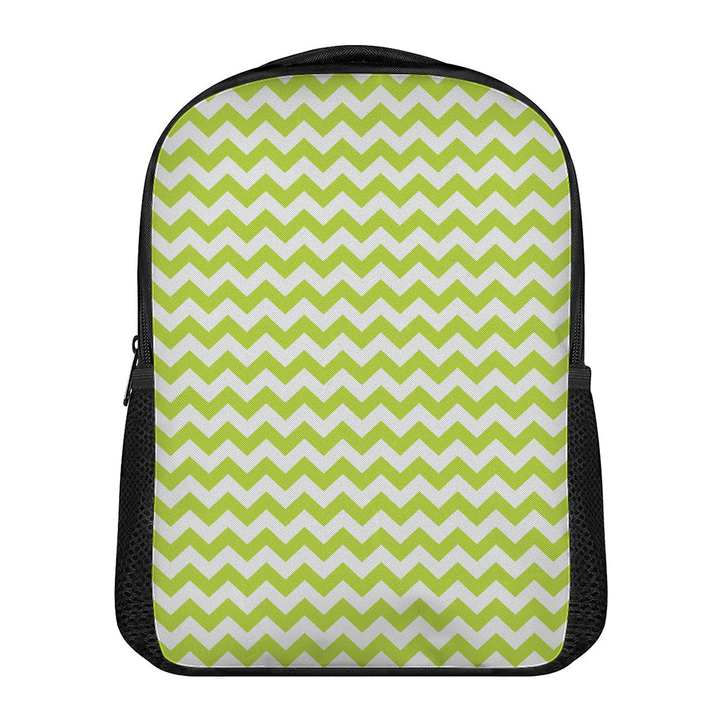Lime Green And White Chevron Print Casual Backpack