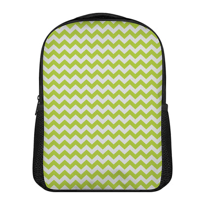 Lime Green And White Chevron Print Casual Backpack