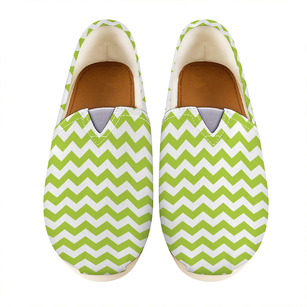 Lime Green And White Chevron Print Casual Shoes