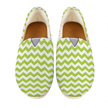 Lime Green And White Chevron Print Casual Shoes