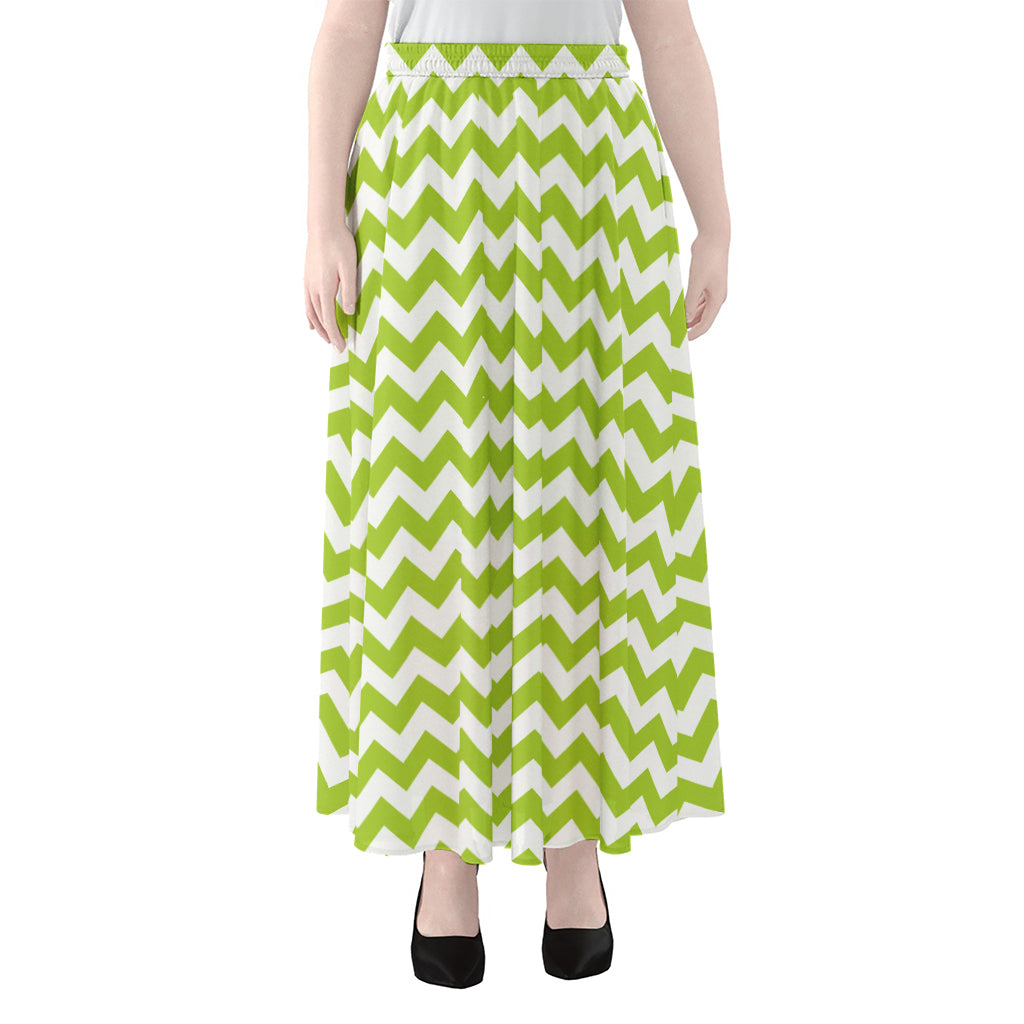 Lime Green And White Chevron Print Chiffon Maxi Skirt