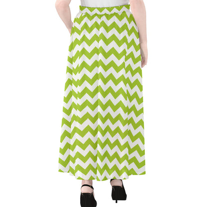 Lime Green And White Chevron Print Chiffon Maxi Skirt