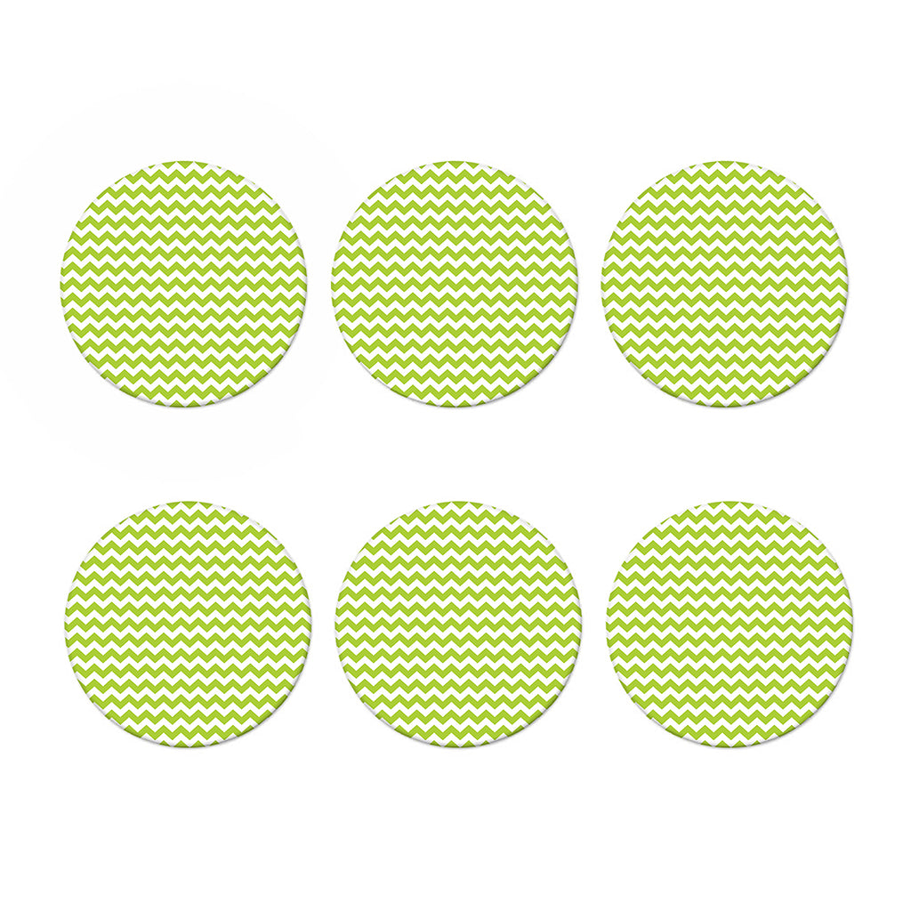 Lime Green And White Chevron Print Coaster Set