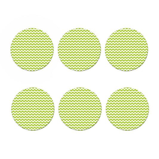 Lime Green And White Chevron Print Coaster Set