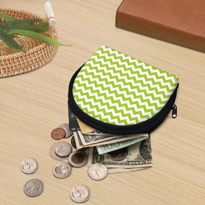 Lime Green And White Chevron Print Coin Purse