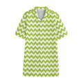 Lime Green And White Chevron Print Cotton Hawaiian Shirt