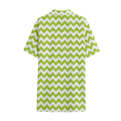 Lime Green And White Chevron Print Cotton Hawaiian Shirt