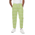 Lime Green And White Chevron Print Cotton Sweatpants