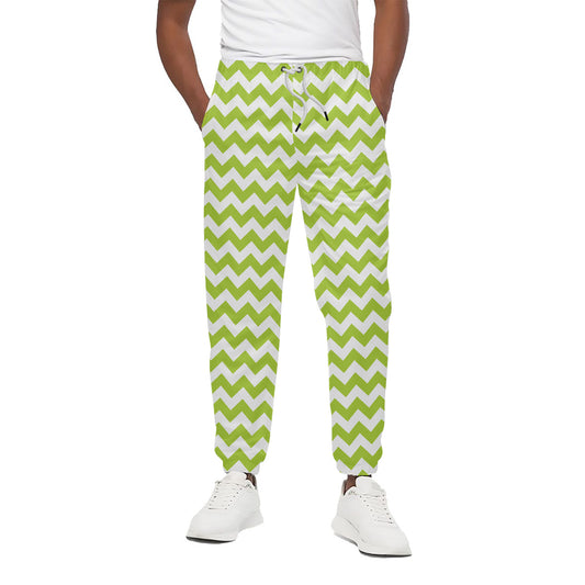 Lime Green And White Chevron Print Cotton Pants