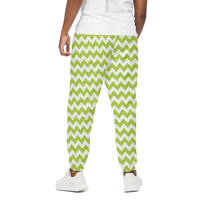 Lime Green And White Chevron Print Cotton Pants